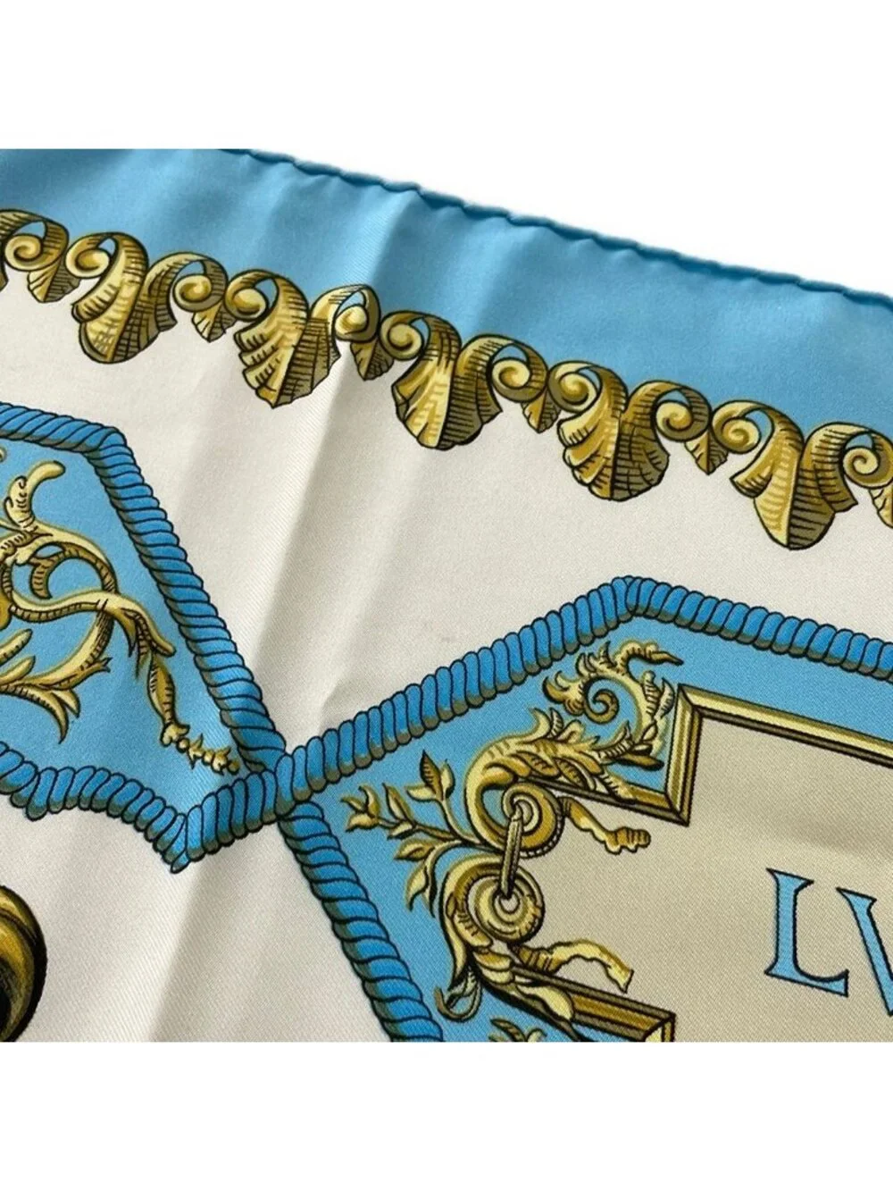 Hermes Scarf Carre 90 Light Blue Ivory Multi LV Dovicvs Magnvs Horse